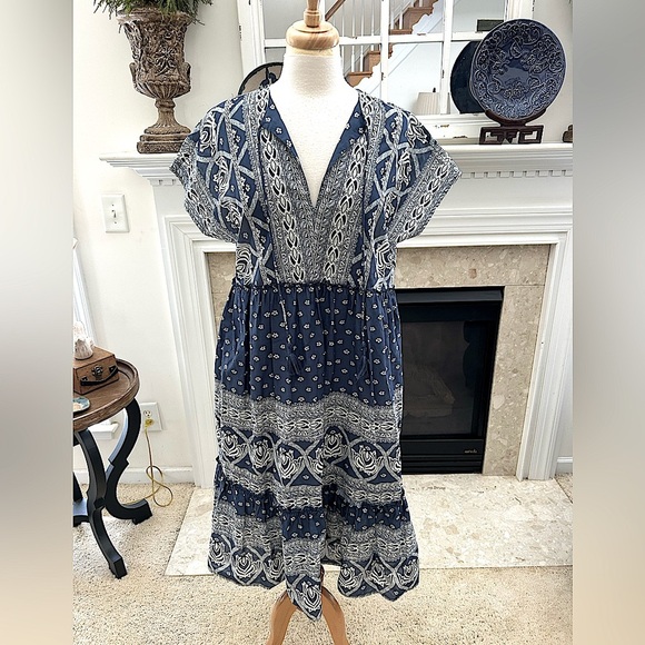 Melissa Neptune Blue and White Patterned Boho Dress - Picture 1 of 10